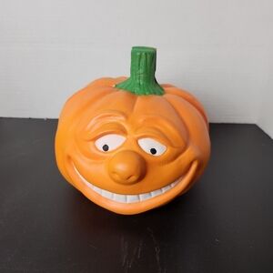 Vintage 80s Halloween Soft Foam Squishy Pumpkin Face Head Smiling Jack O Lantern
